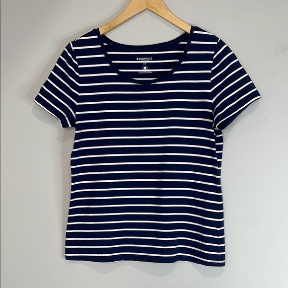 Reitmans R Essentials Striped Scoop Neck Short Sleeve T-Shirt Navy Blue White M - Picture 11 of 11